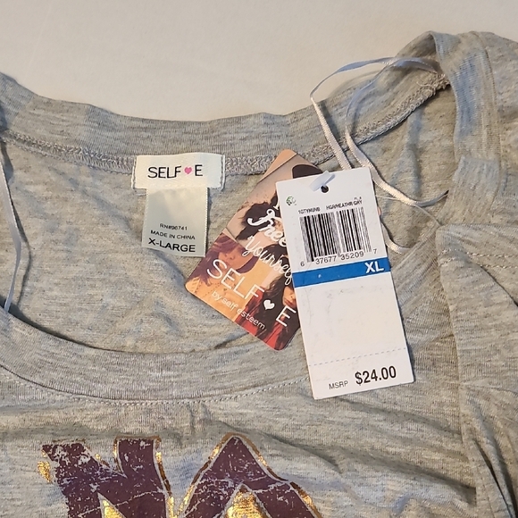 Self-Esteem Juniors Gray Cold Shoulder Womens Top NWT XL No Boyfriend No Problem - Picture 4 of 9